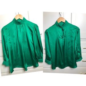 Emerald green Zara silk blouse shirt